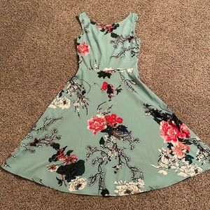 Boatneck mint green flora A-line summer dress